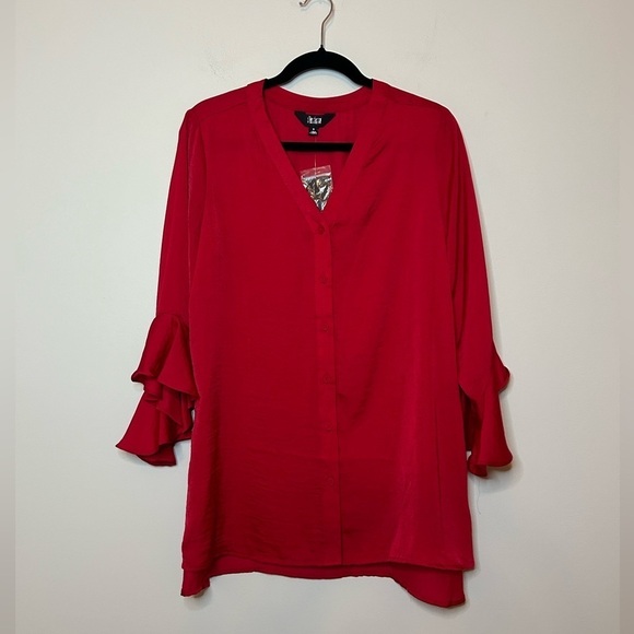 Red Ruffle Sleeve Blouse - Picture 2 of 6